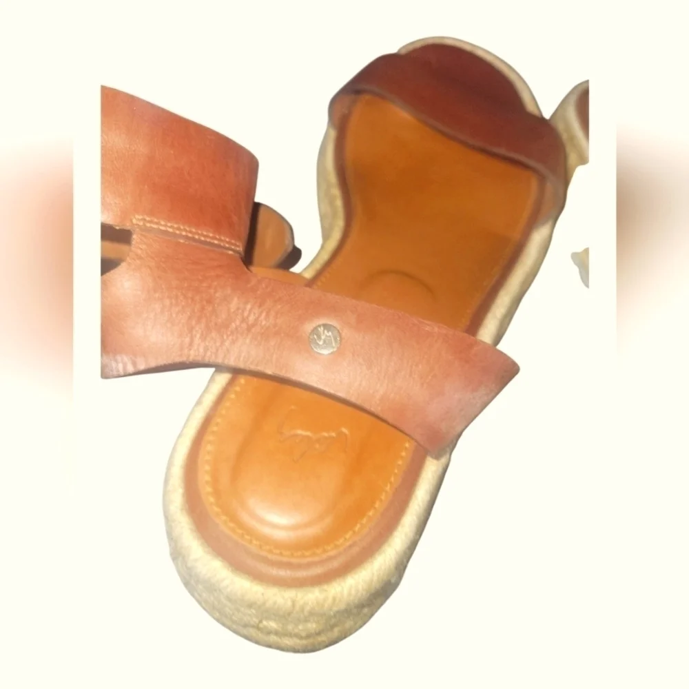 Valez Women's Brown Leather Adjustable Ankle Buckle Wedge Espradrille Sandals